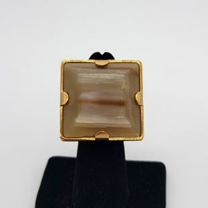 Vita Fede Beige Brown Cream Marbled Reisen on 24K Yellow Gold-Plated Ring New